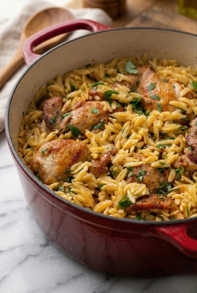 Creamy Garlic Chicken and Orzo 