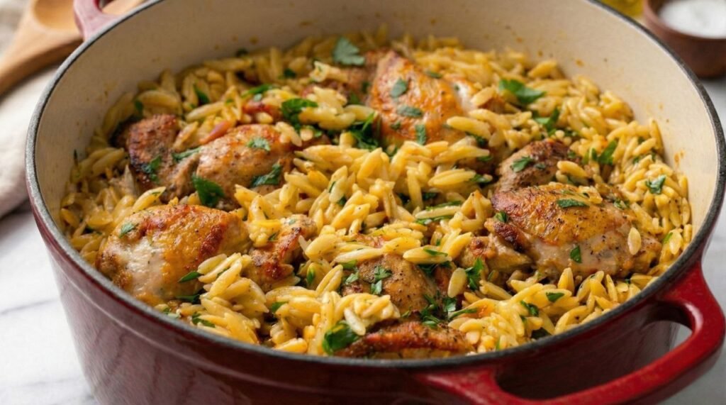 Creamy Garlic Chicken and Orzo