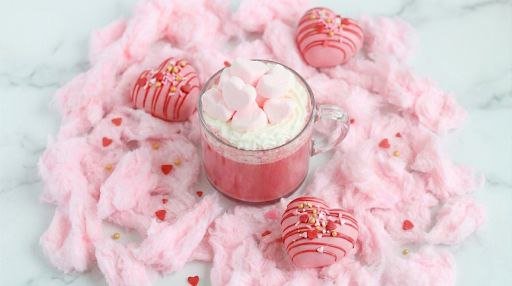 Pink Hot Chocolate with Heart Marshmallows