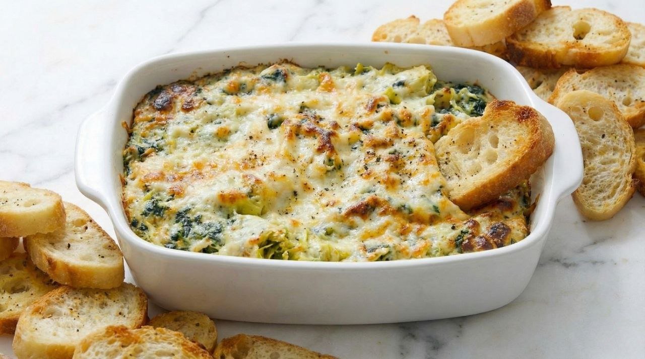 Cheesy Hot Spinach Artichoke Dip