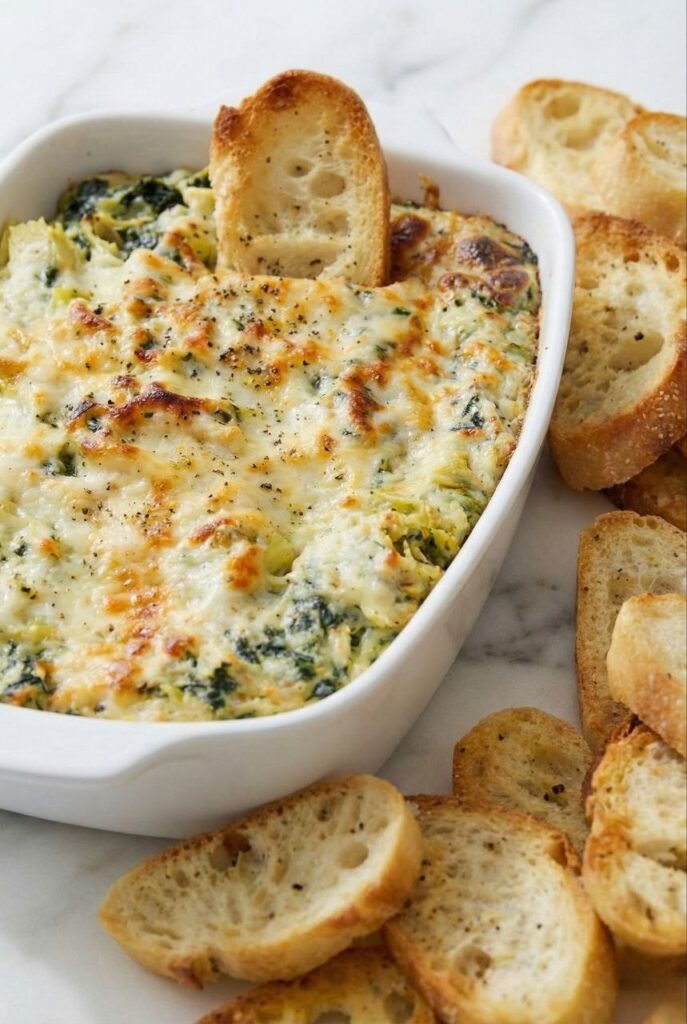 Cheesy Hot Spinach Artichoke Dip