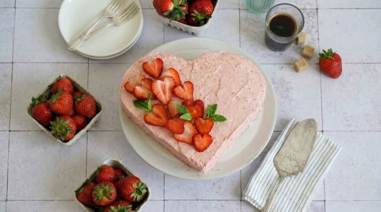 Heart-Shaped Strawberry Glaze Cake