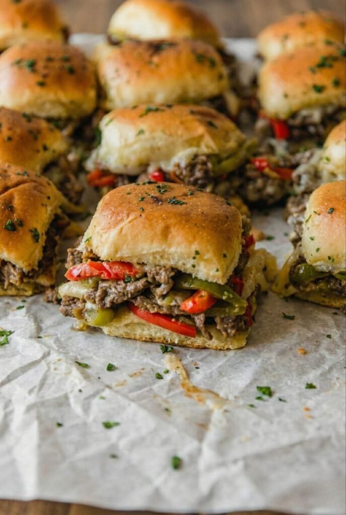Philly Cheesesteak Sliders on Hawaiian Rolls