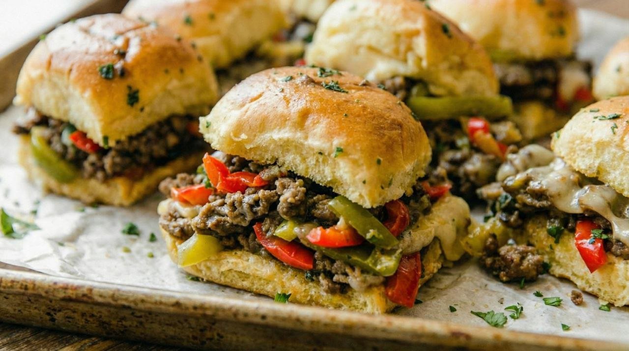 Philly Cheesesteak Sliders on Hawaiian Roll