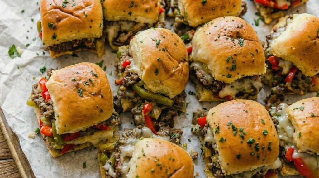 Philly Cheesesteak Sliders on Hawaiian Rolls