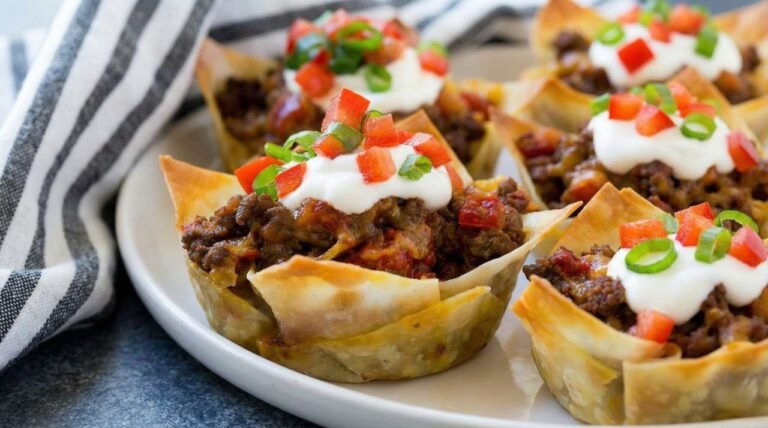 Mini Taco Cups in Wonton Wrappers (Easy Party Appetizer)