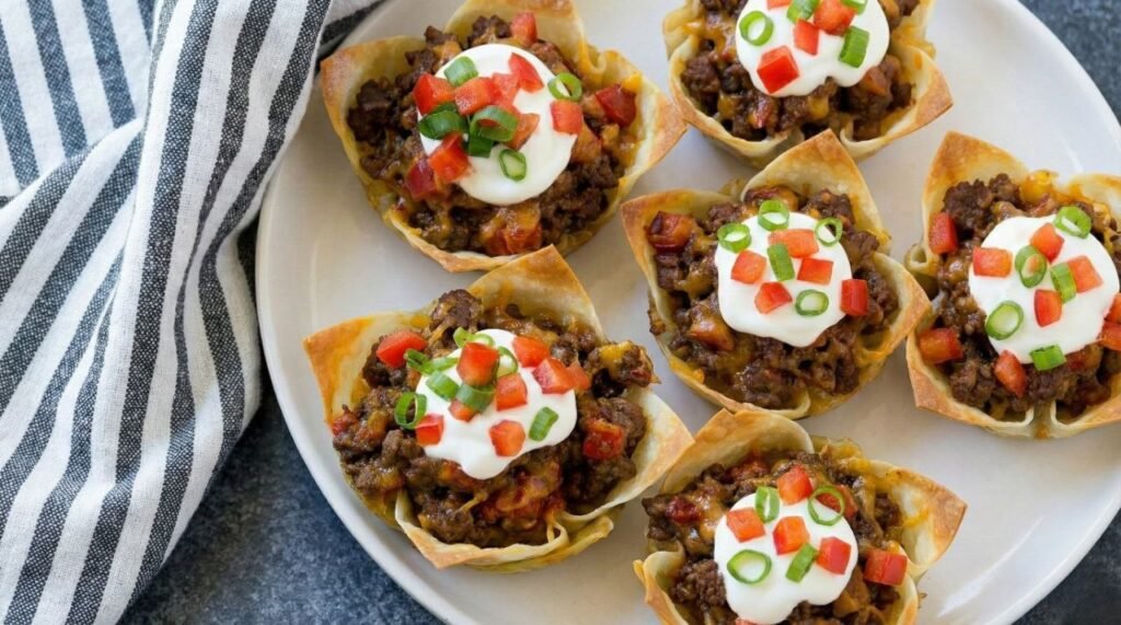 Mini Taco Cups in Wonton Wrappers (Easy Party Appetizer)