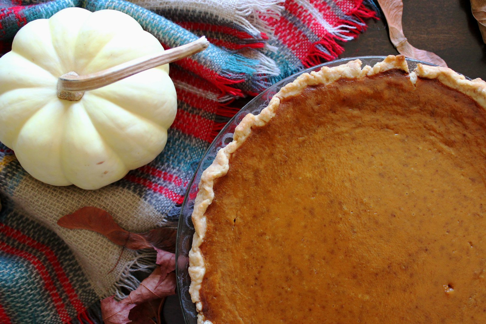 Pumpkin dessert on a table with small white pumpkins