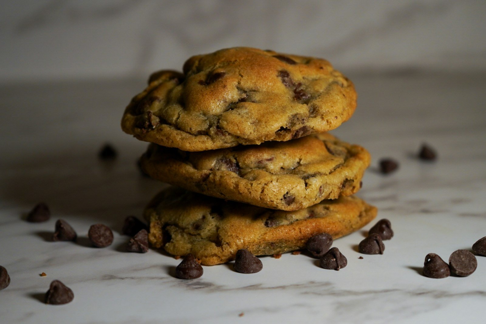 A baking sheet of pumpkin chocolate chip cookies fresh from the oven with chocolate chips melting on top
